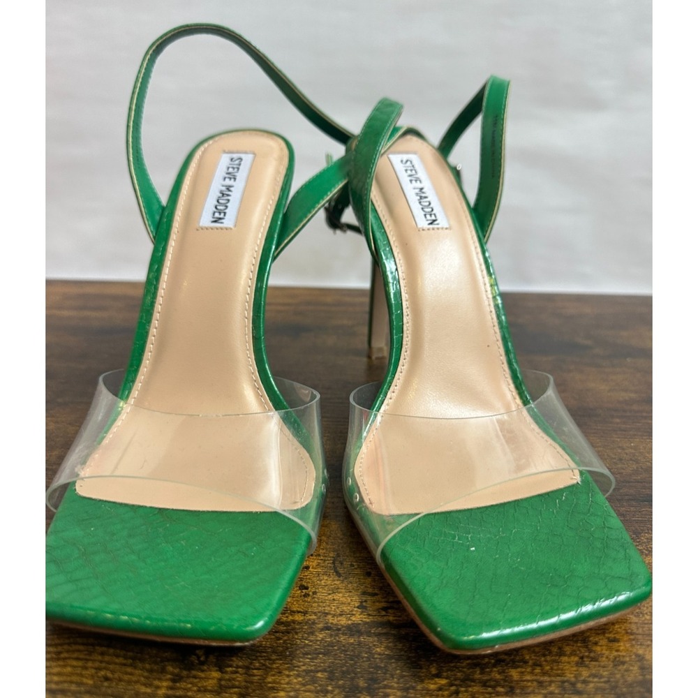 Steve Madden Jessenia Green Croc Embossed Clear Strap Square Toe Heels 11 M - Picture 6 of 12